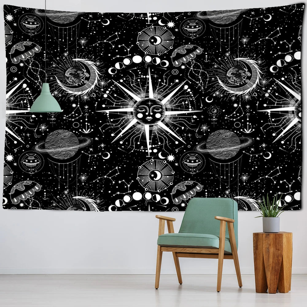Tapete de parede Mandala Sol e Lua Black and White