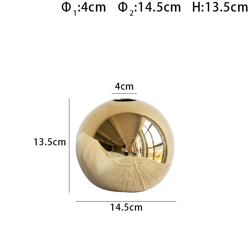 Vaso Decorativo Esférico Dourado em Cerâmica