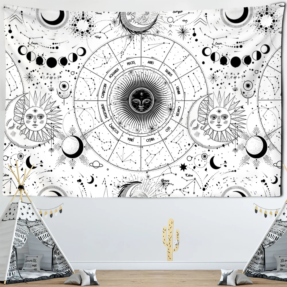 Tapete de parede Mandala Sol e Lua Black and White