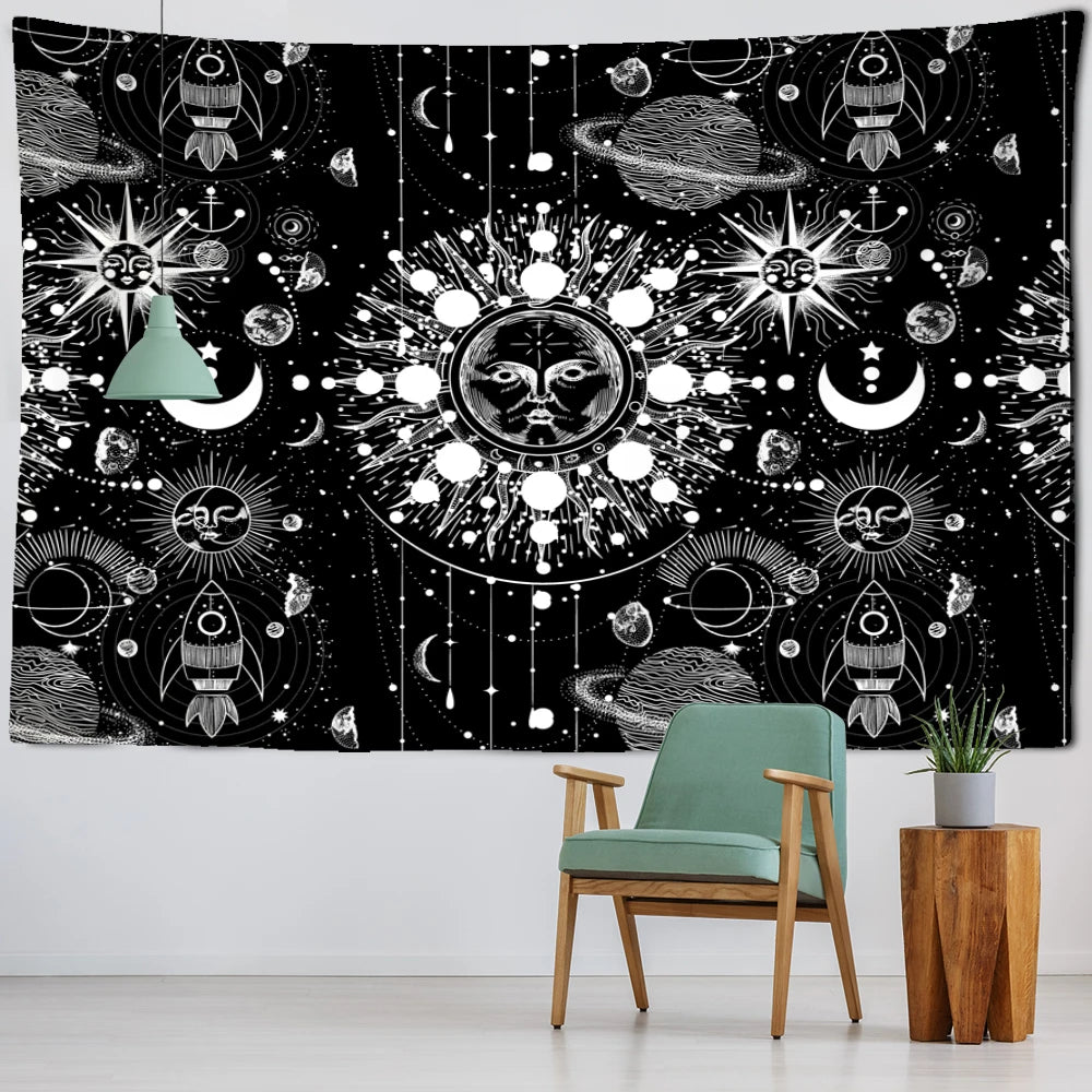 Tapete de parede Mandala Sol e Lua Black and White