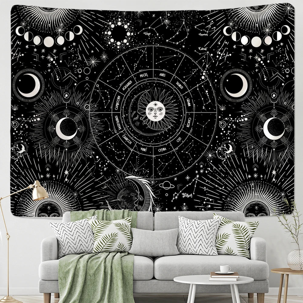 Tapete de parede Mandala Sol e Lua Black and White