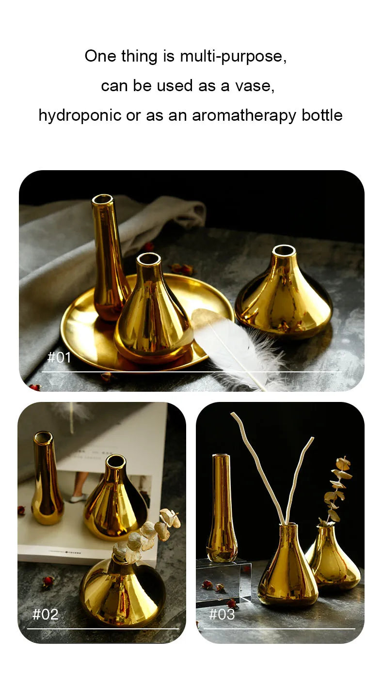 Vaso Decorativo Dourado Minimalista