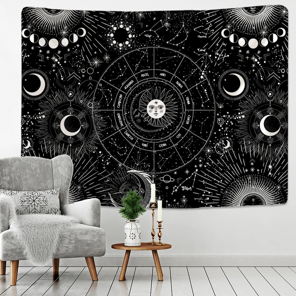 Tapete de parede Mandala Sol e Lua Black and White