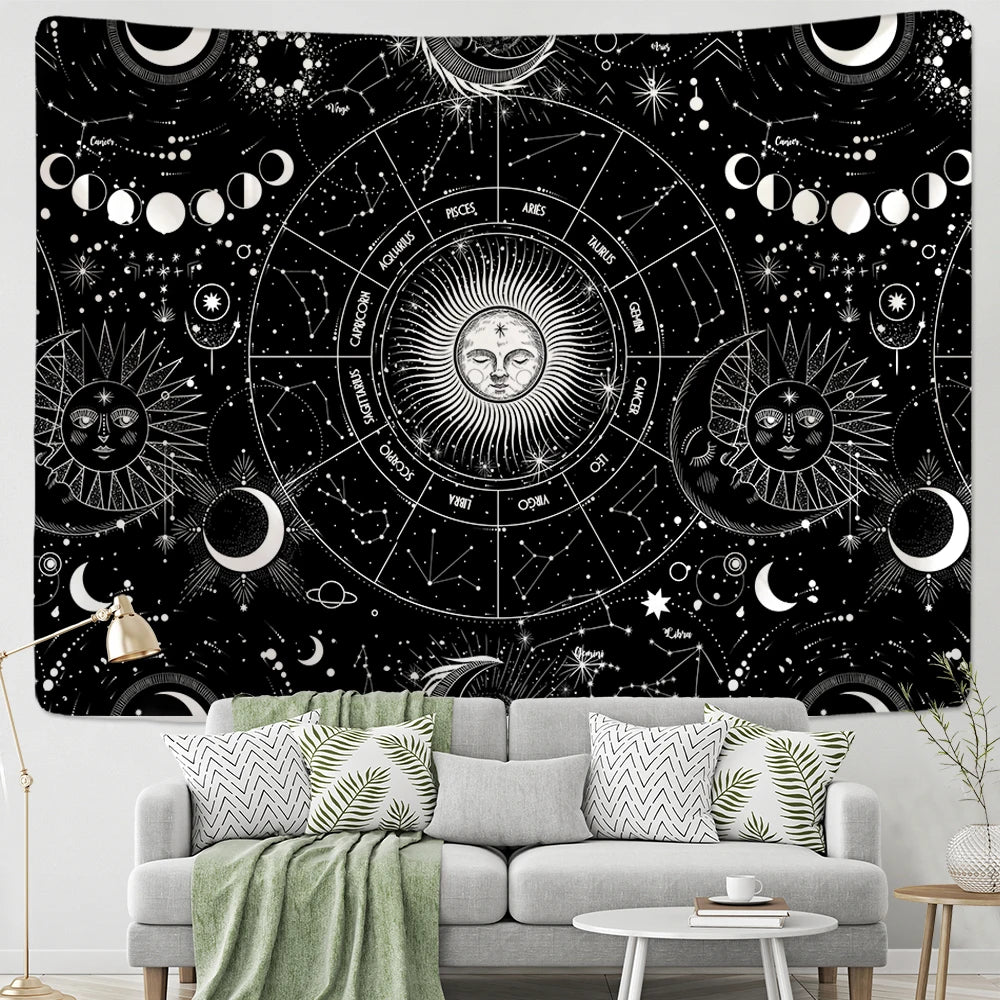 Tapete de parede Mandala Sol e Lua Black and White