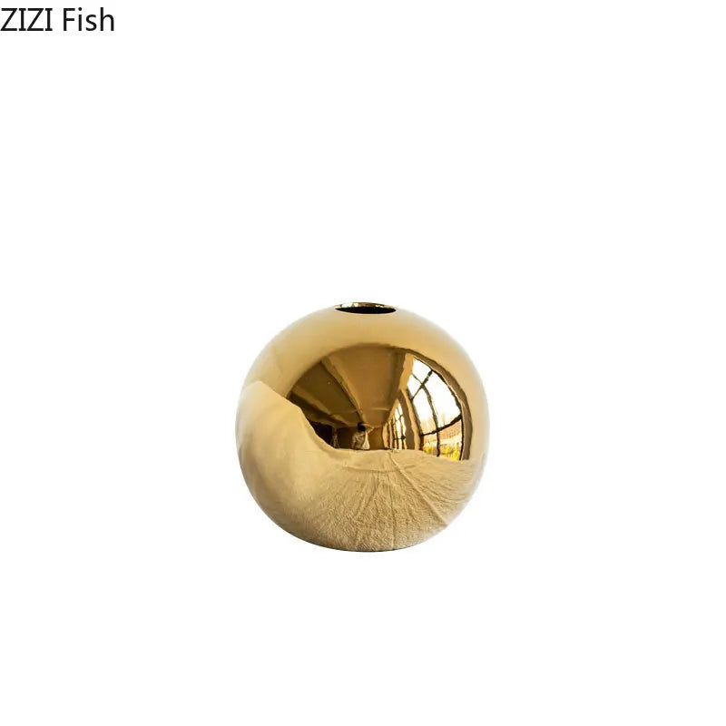 Vaso Decorativo Esférico Dourado em Cerâmica