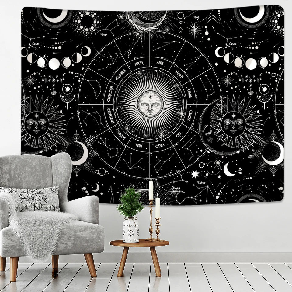 Tapete de parede Mandala Sol e Lua Black and White