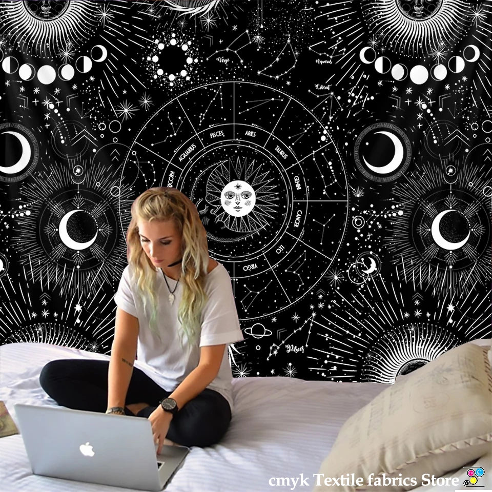 Tapete de parede Mandala Sol e Lua Black and White