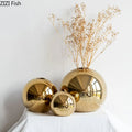 Vaso Decorativo Esférico Dourado em Cerâmica