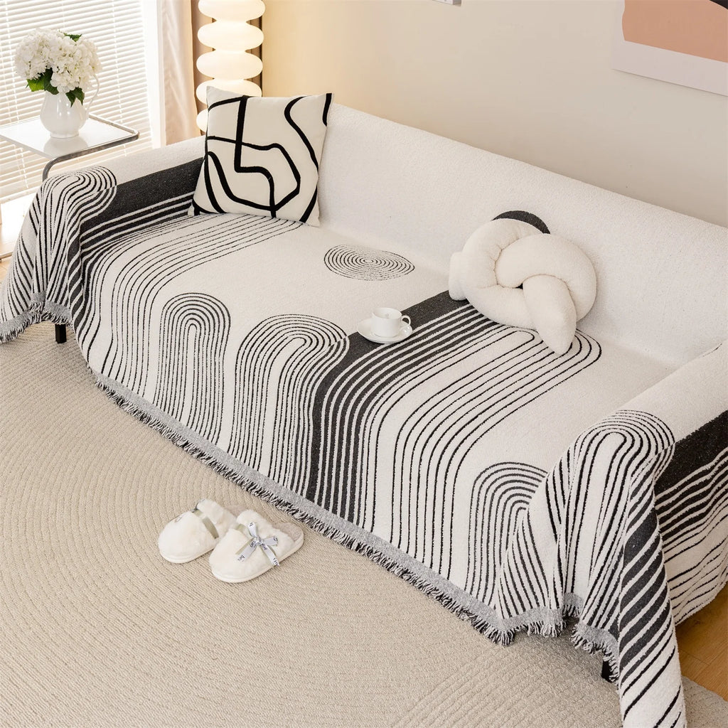 Manta Jacquard Geométrica com Franjas – Sofá e Decoração