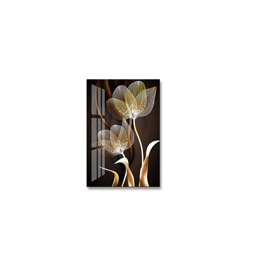 Quadro Triplo Flor Dourada Premium