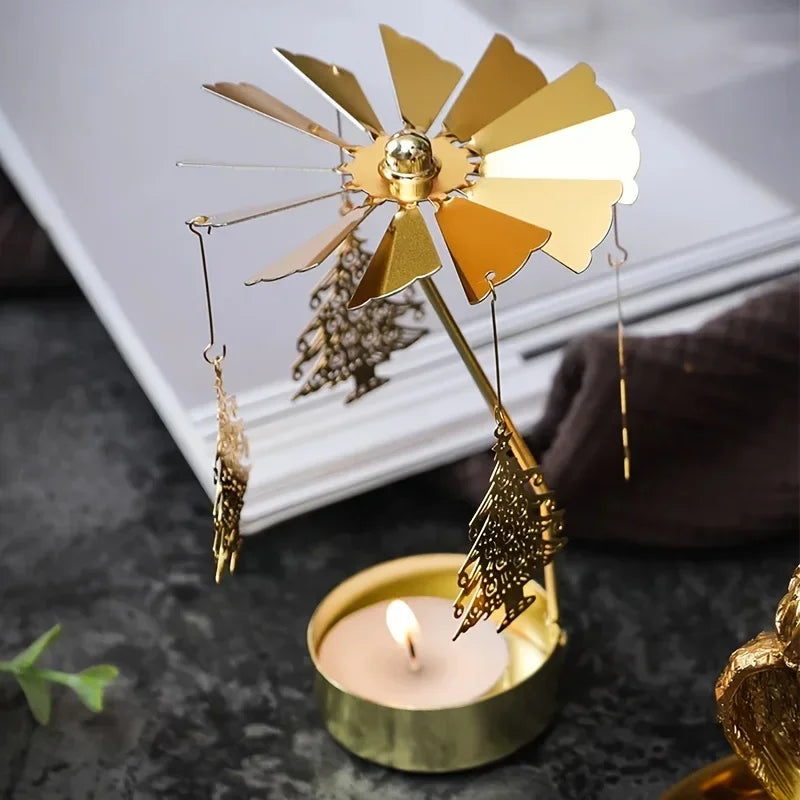 Porta-Vela Giratório em Metal Dourado