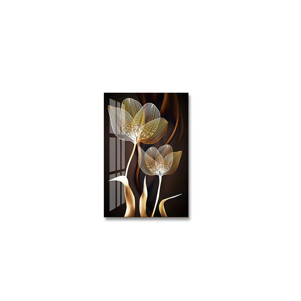 Quadro Triplo Flor Dourada Premium