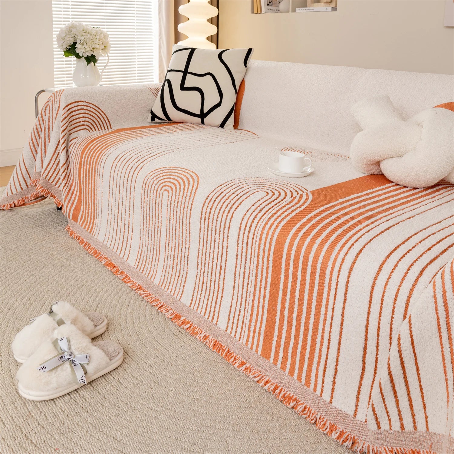 Manta Jacquard Geométrica com Franjas – Sofá e Decoração