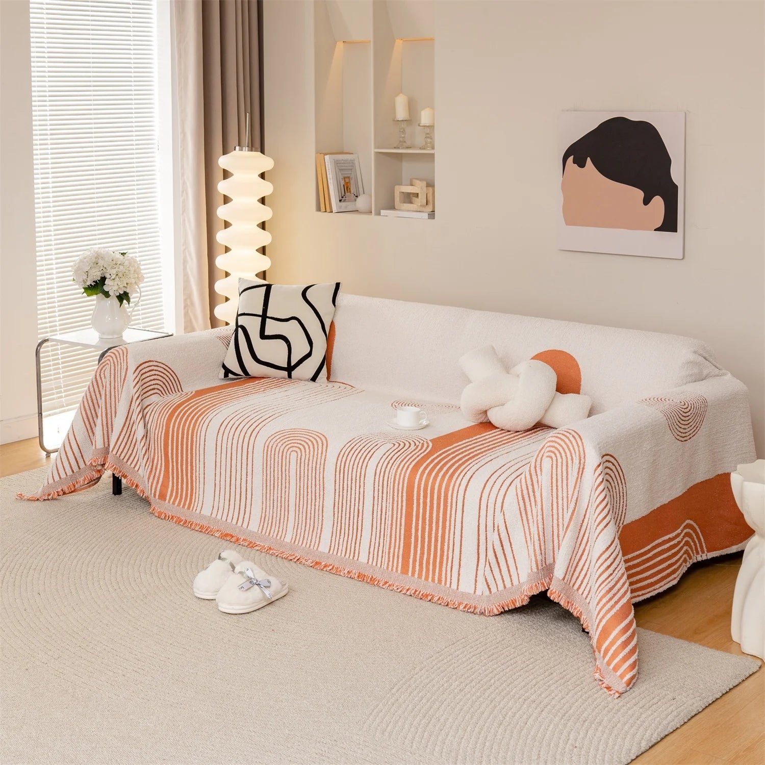 Manta Jacquard Geométrica com Franjas – Sofá e Decoração