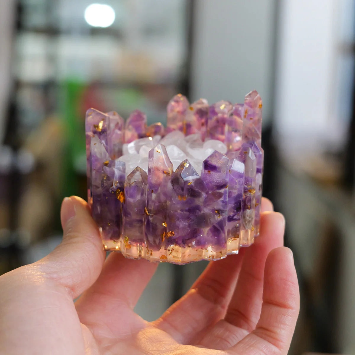 Tigela Energética de Cristais Naturais – Gerador de Energia Feng Shui para Meditação e Decoração