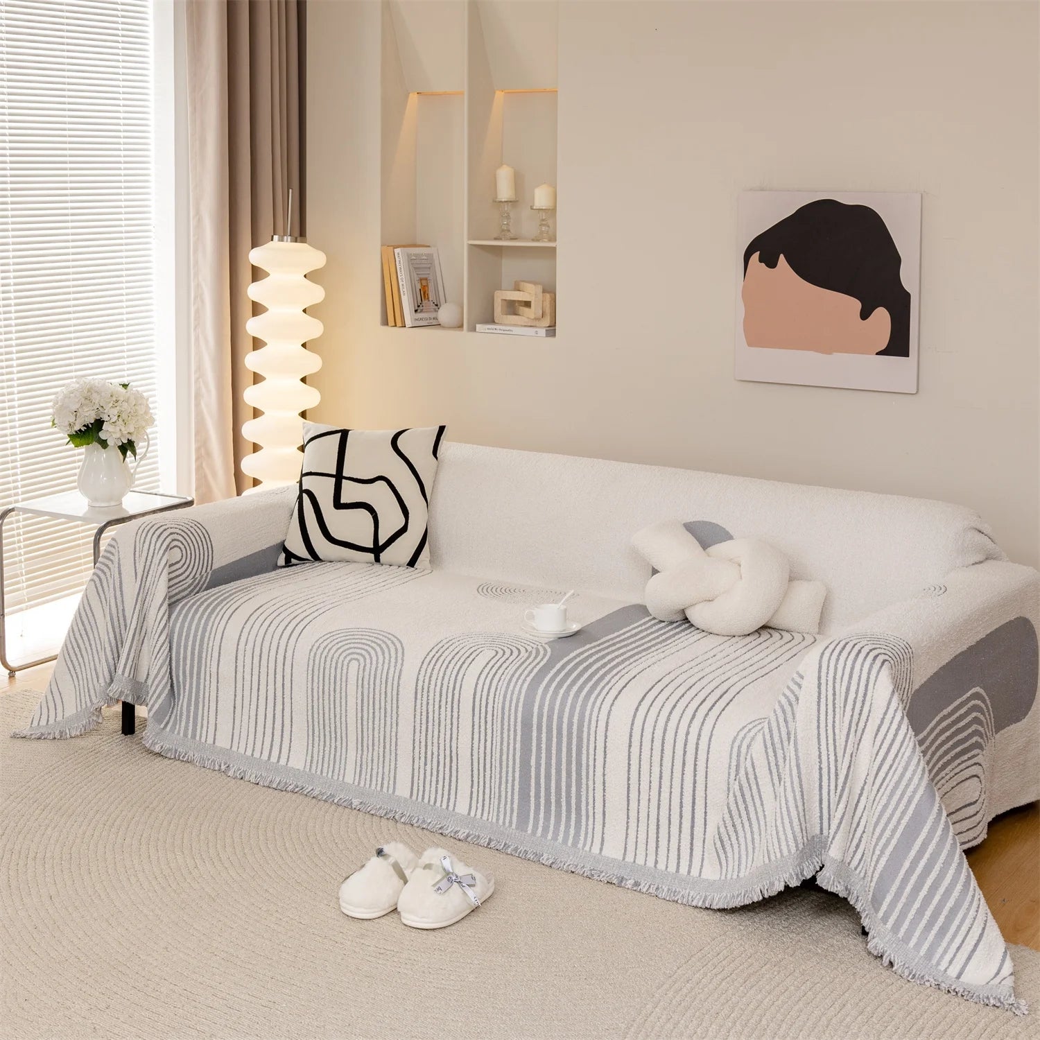 Manta Jacquard Geométrica com Franjas – Sofá e Decoração