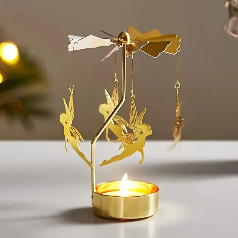 Porta-Vela Giratório em Metal Dourado