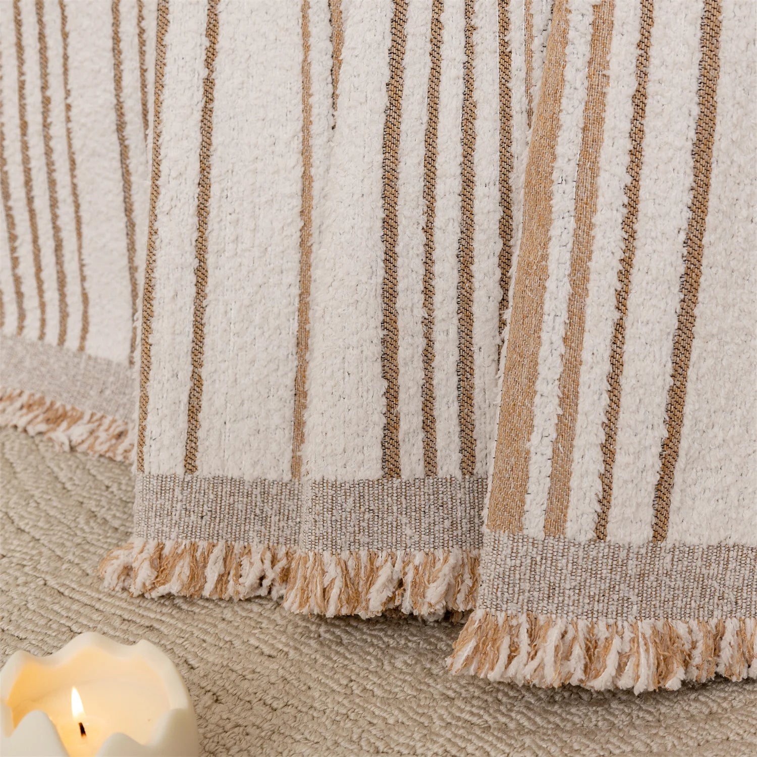 Manta Jacquard Geométrica com Franjas – Sofá e Decoração