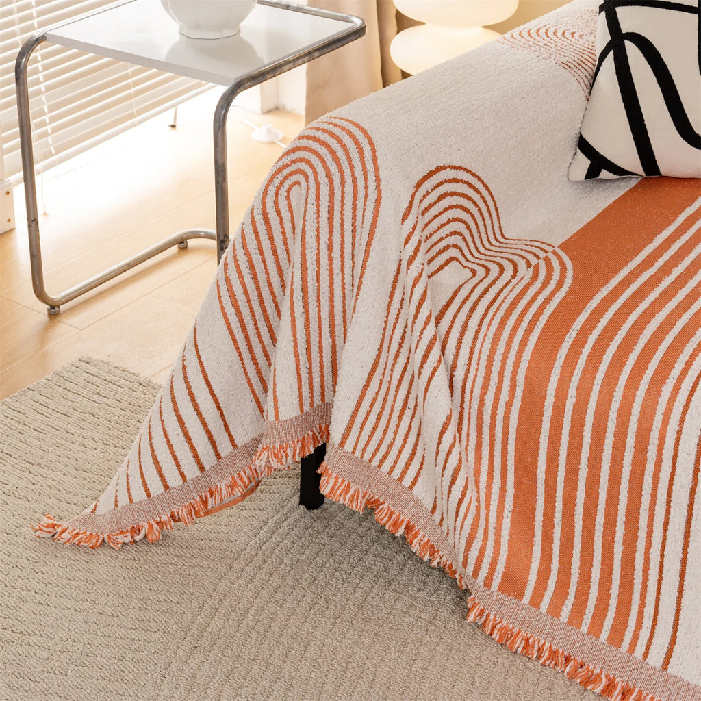 Manta Jacquard Geométrica com Franjas – Sofá e Decoração