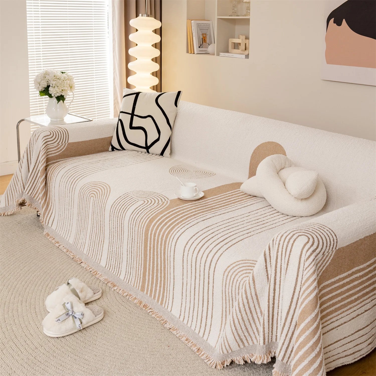 Manta Jacquard Geométrica com Franjas – Sofá e Decoração