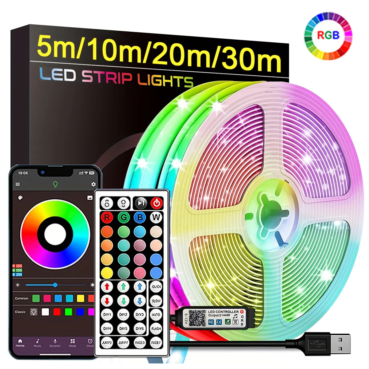 Fita LED RGB Inteligente com App + Controle