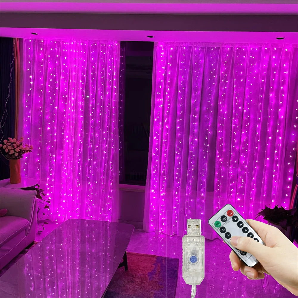 Cortina de Luz LED com Controle para Janela