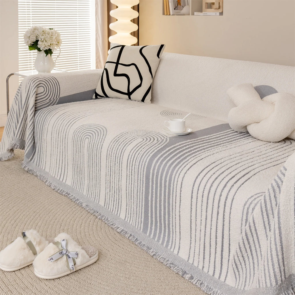 Manta Jacquard Geométrica com Franjas – Sofá e Decoração