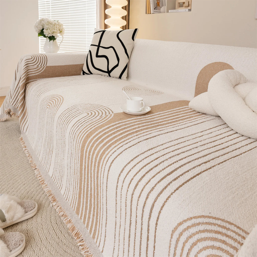 Manta Jacquard Geométrica com Franjas – Sofá e Decoração