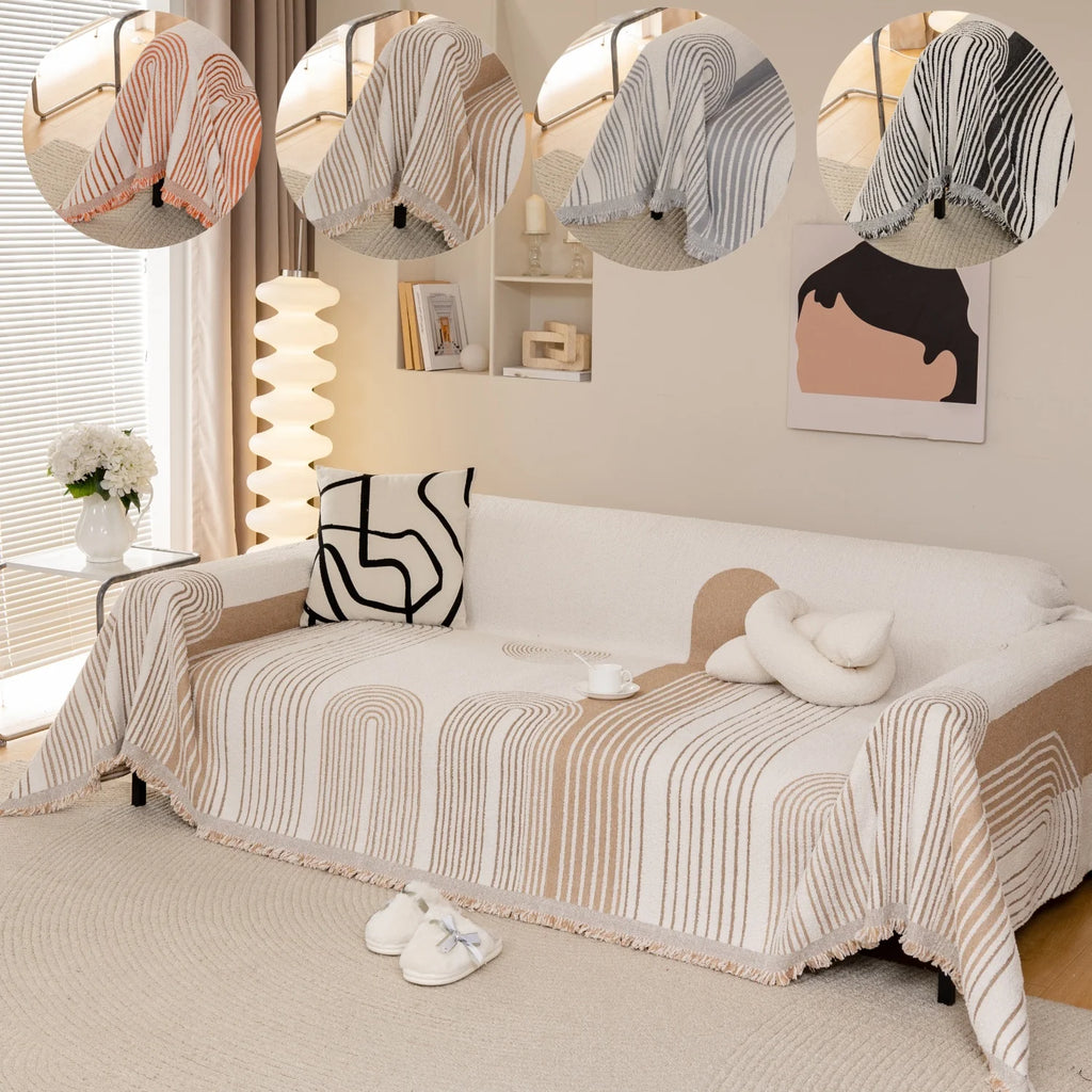 Manta Jacquard Geométrica com Franjas – Sofá e Decoração