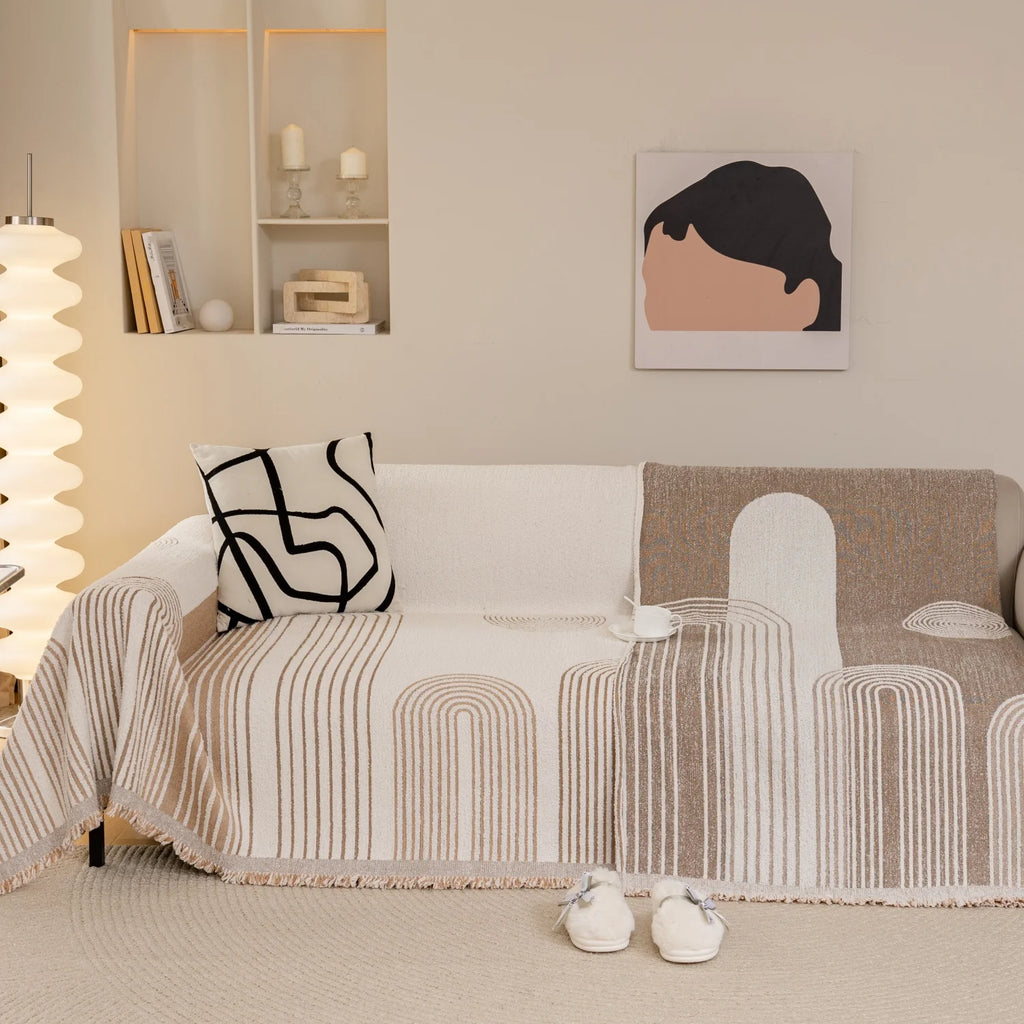 Manta Jacquard Geométrica com Franjas – Sofá e Decoração