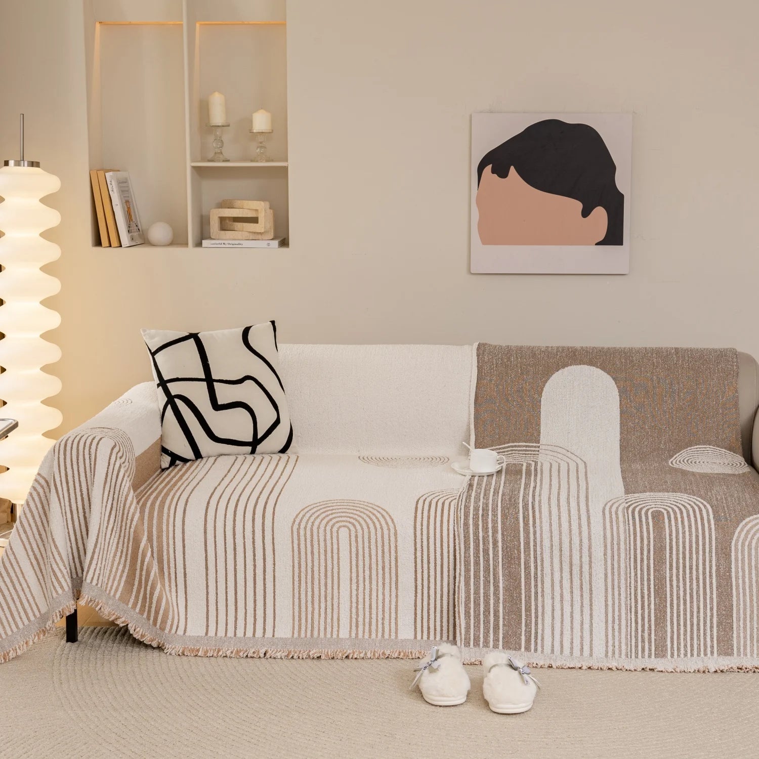 Manta Jacquard Geométrica com Franjas – Sofá e Decoração