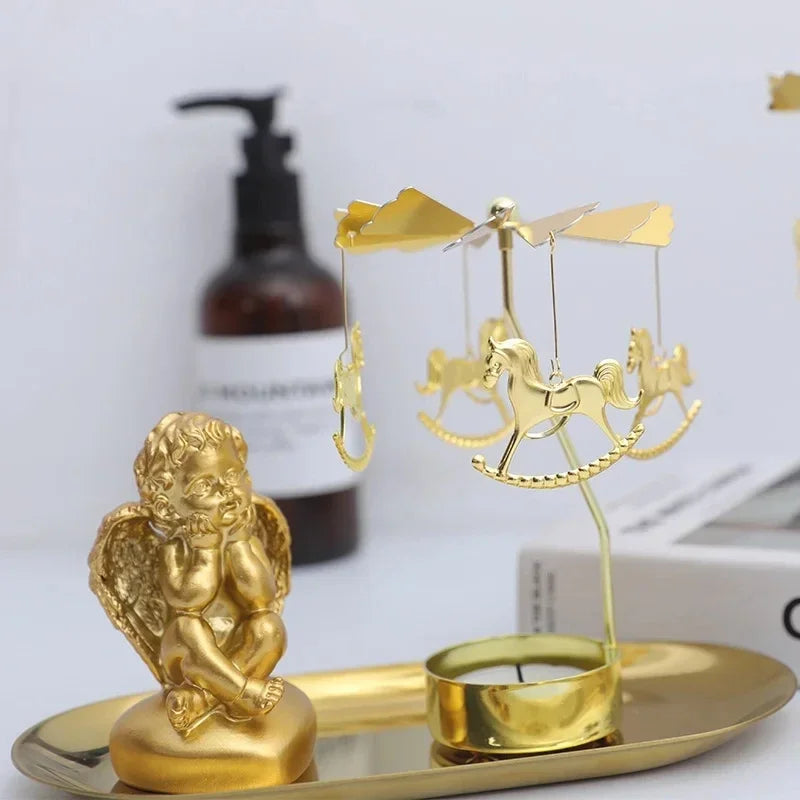 Porta-Vela Giratório em Metal Dourado