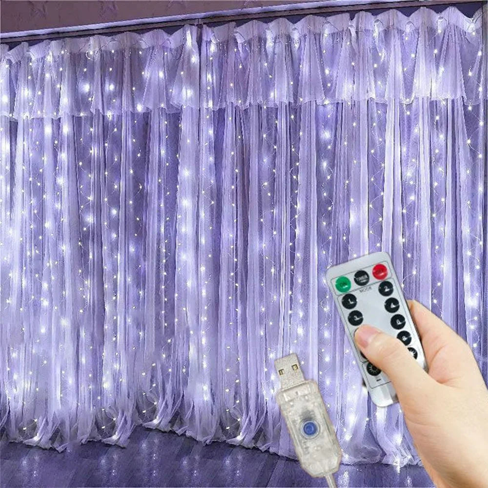 Cortina de Luz LED com Controle para Janela