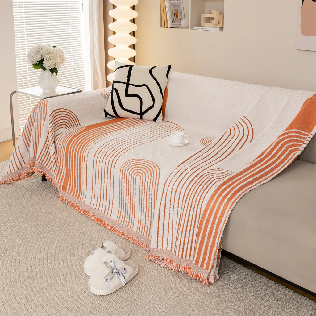 Manta Jacquard Geométrica com Franjas – Sofá e Decoração