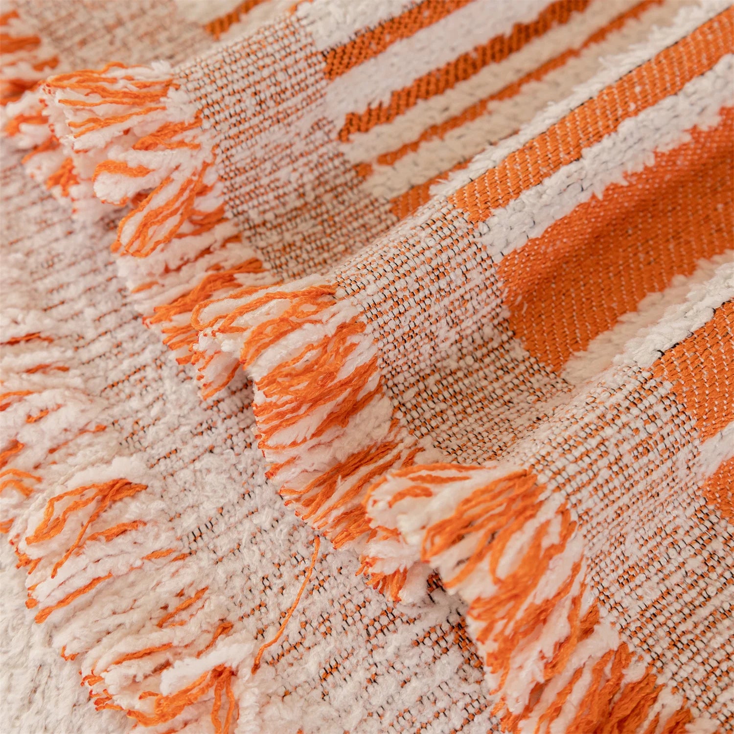 Manta Jacquard Geométrica com Franjas – Sofá e Decoração